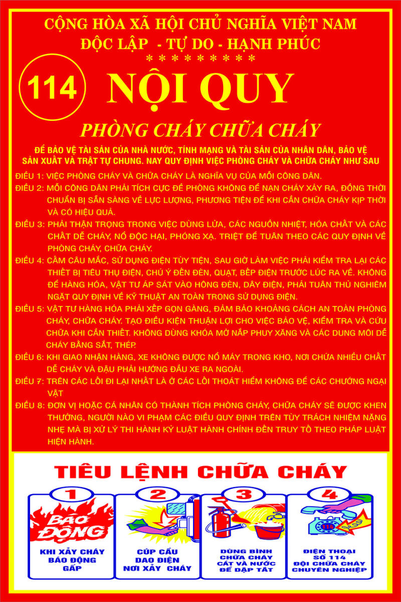 Bảng nội quy tiêu lệnh PCCC